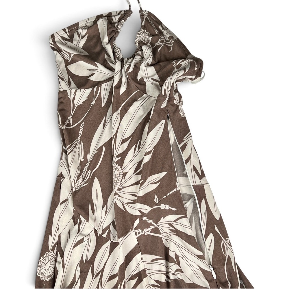 Mara Hoffman Sz Small Jersey Flared Halter Midi Dress Brown Cream Feathers - Picture 5 of 10